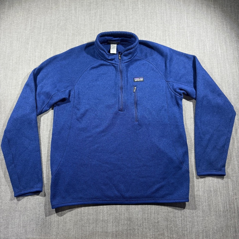 Patagonia Sweater Mens Medium Blue Fleece 1/4 Zip Pullover Pockets Outdoor